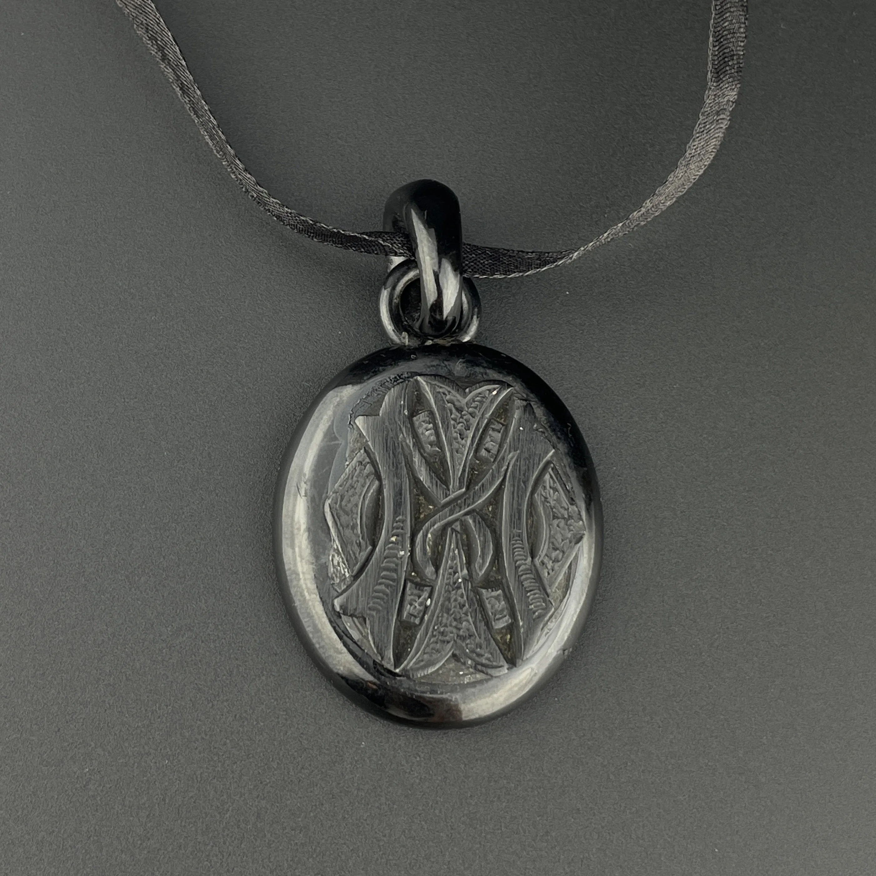 Victorian Mourning Carved Whitby Jet Pendant