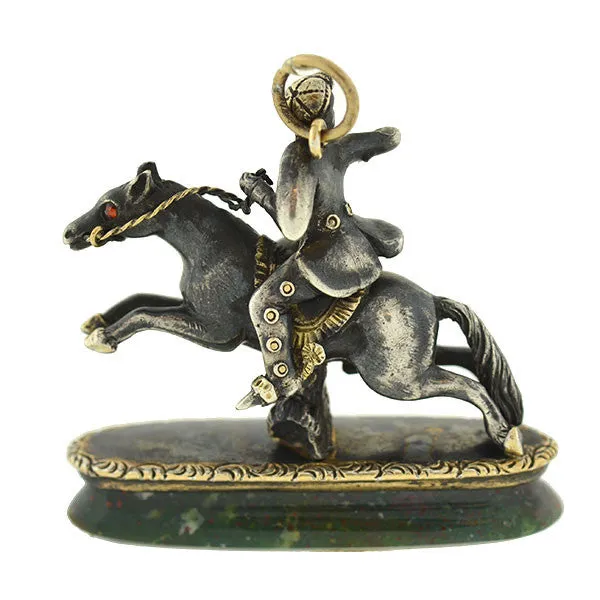 Victorian Silver & 15kt Horse Bloodstone Figural Fob