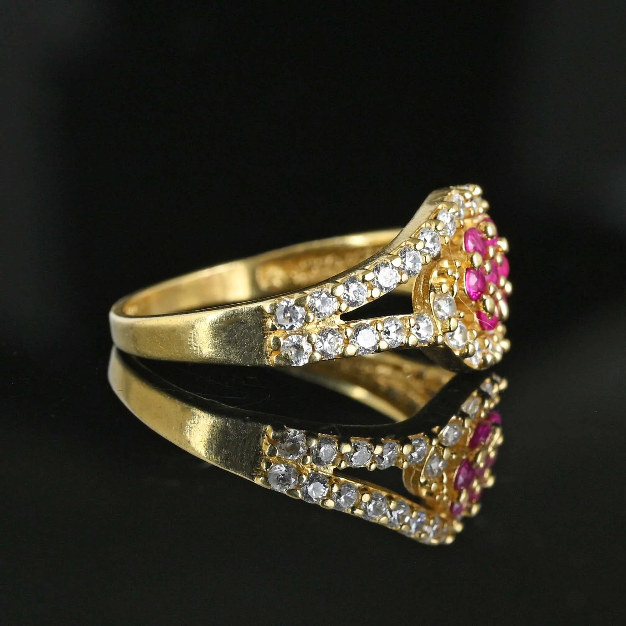 Vintage 14K Gold Bypass Flower Cluster Ruby Ring