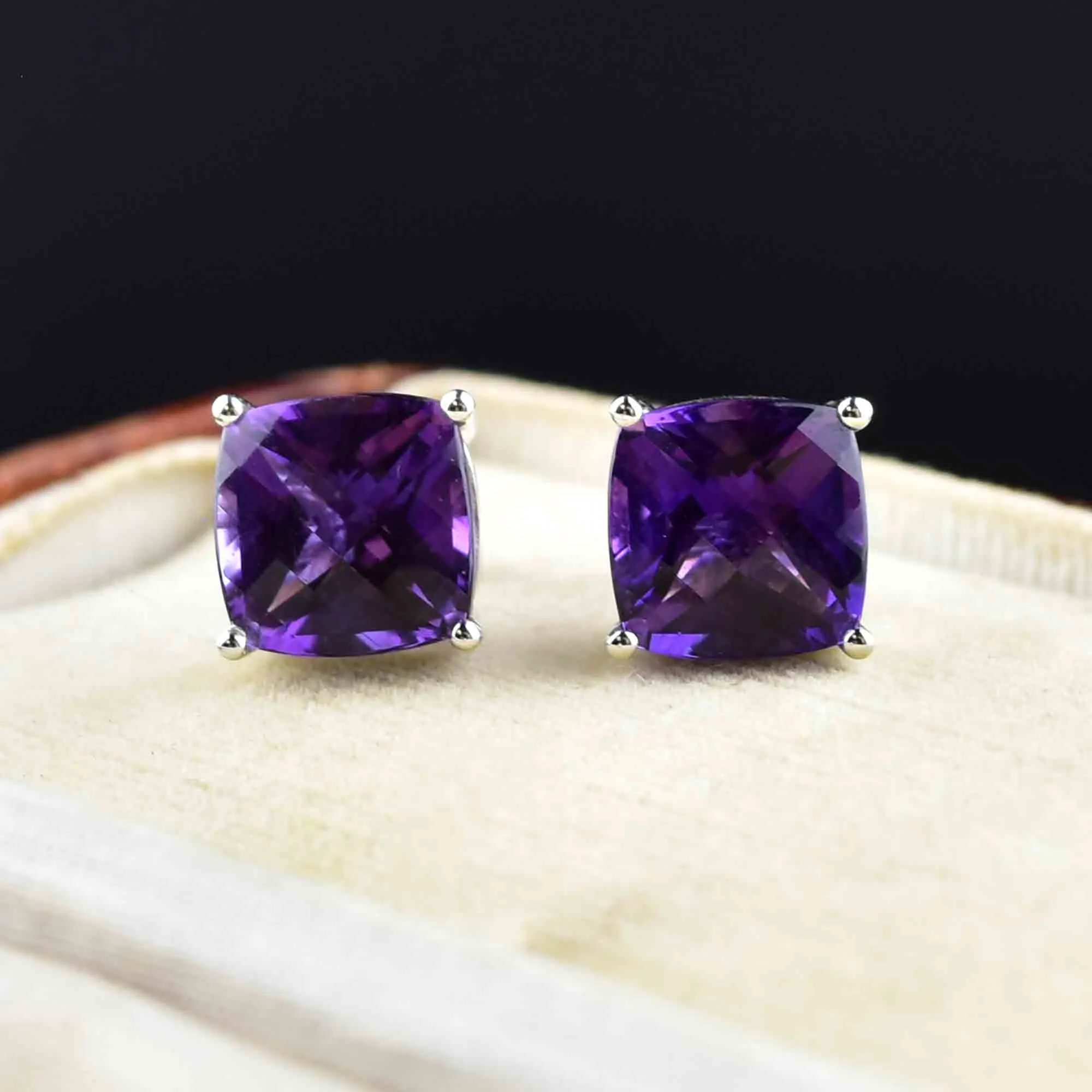 Vintage 14K White Gold Amethyst Square Cut Stud Earrings