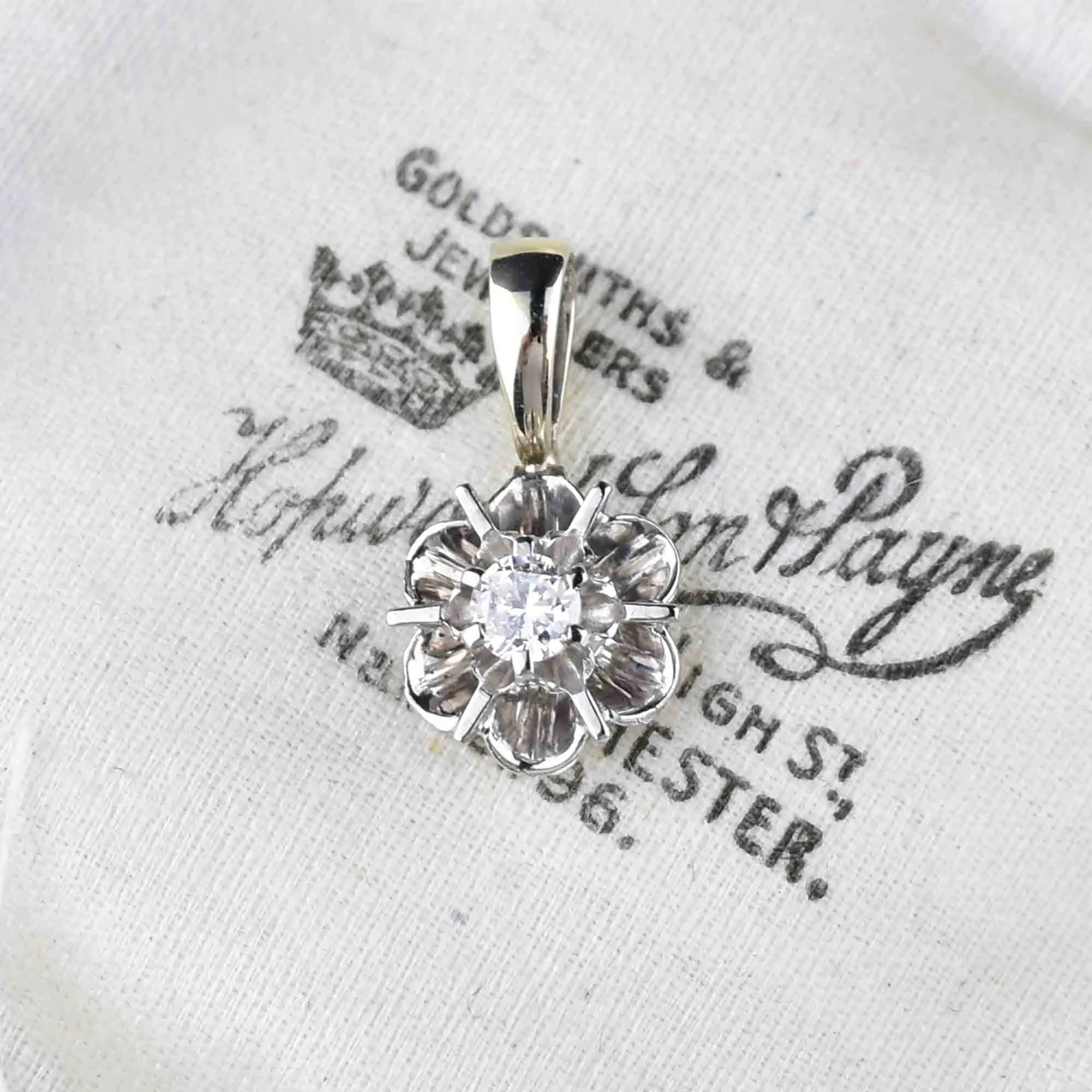 Vintage 14K White Gold Diamond Buttercup Pendant