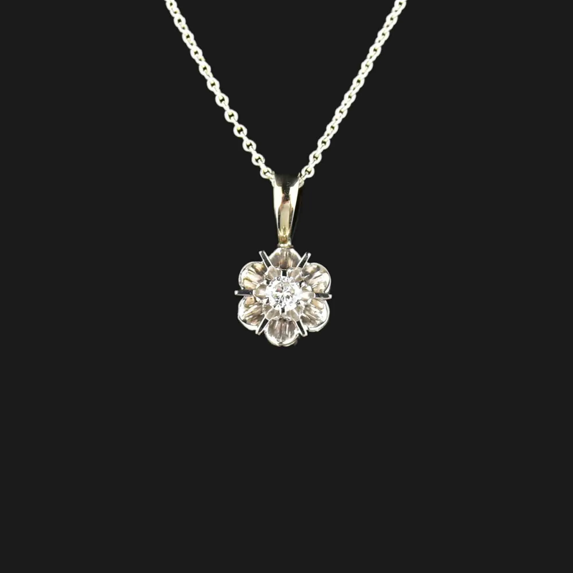 Vintage 14K White Gold Diamond Buttercup Pendant