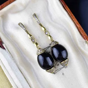 Vintage Art Deco Style Diamond Onyx Earrings