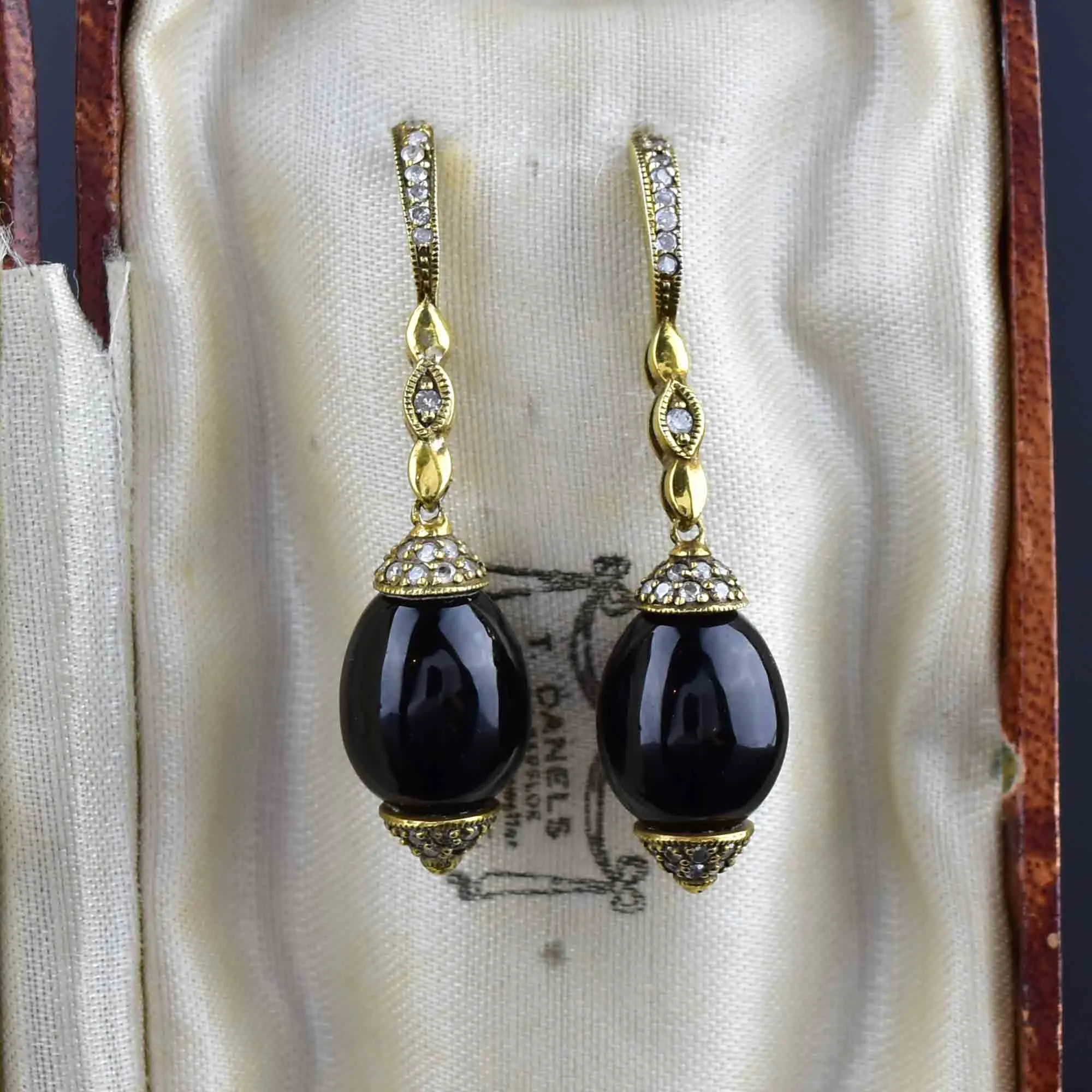 Vintage Art Deco Style Diamond Onyx Earrings