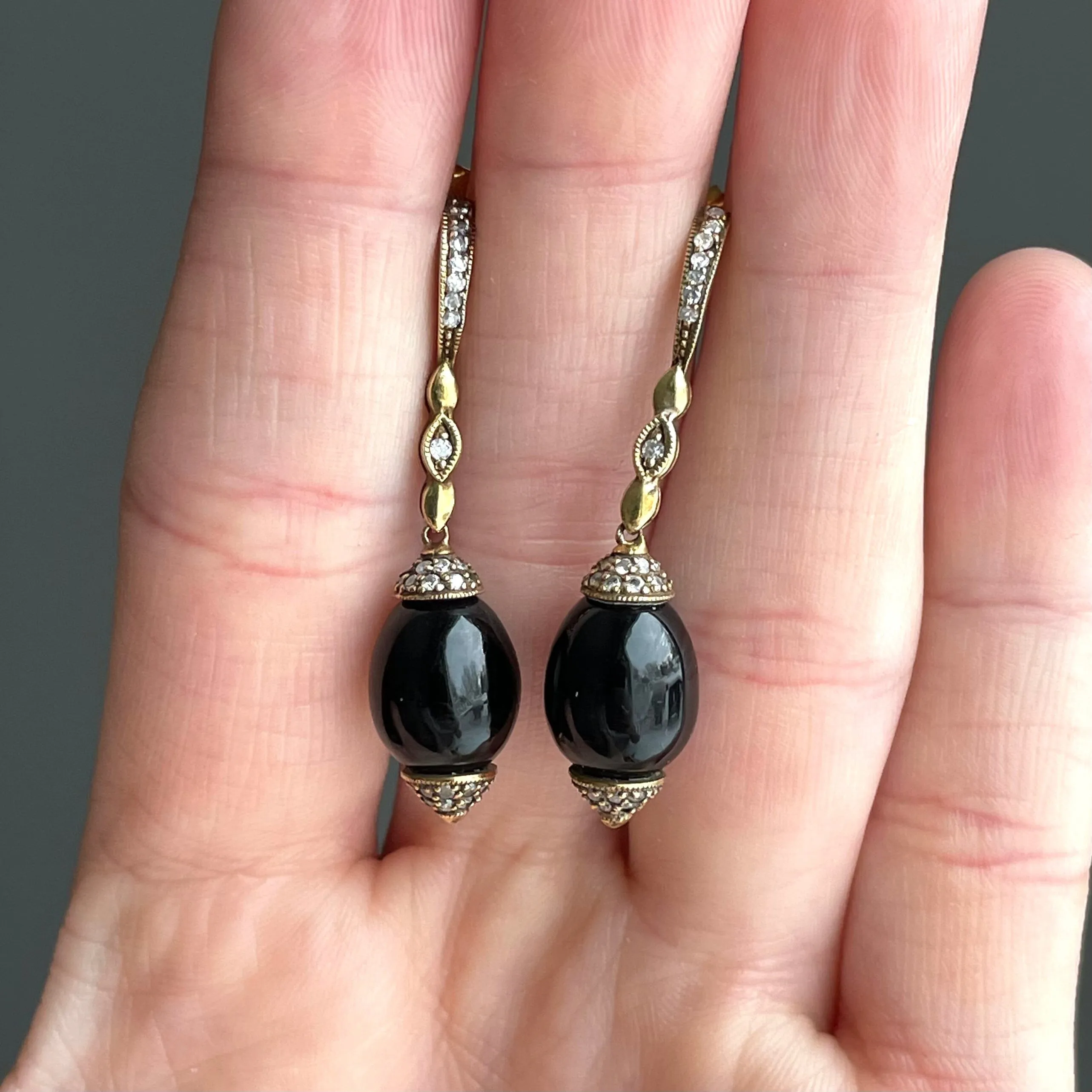 Vintage Art Deco Style Diamond Onyx Earrings