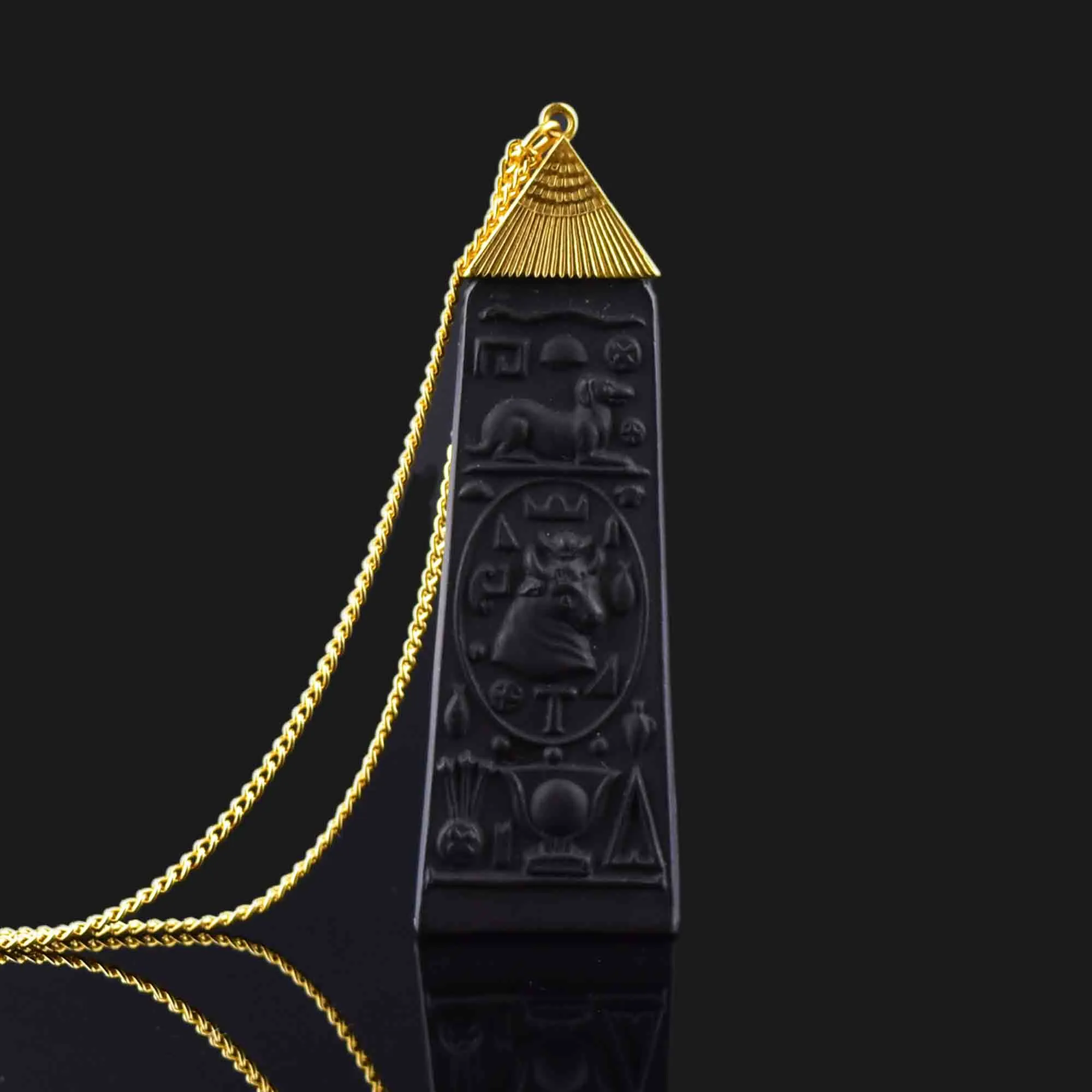 Vintage Black Wedgwood Carved Egyptian Pendant Necklace