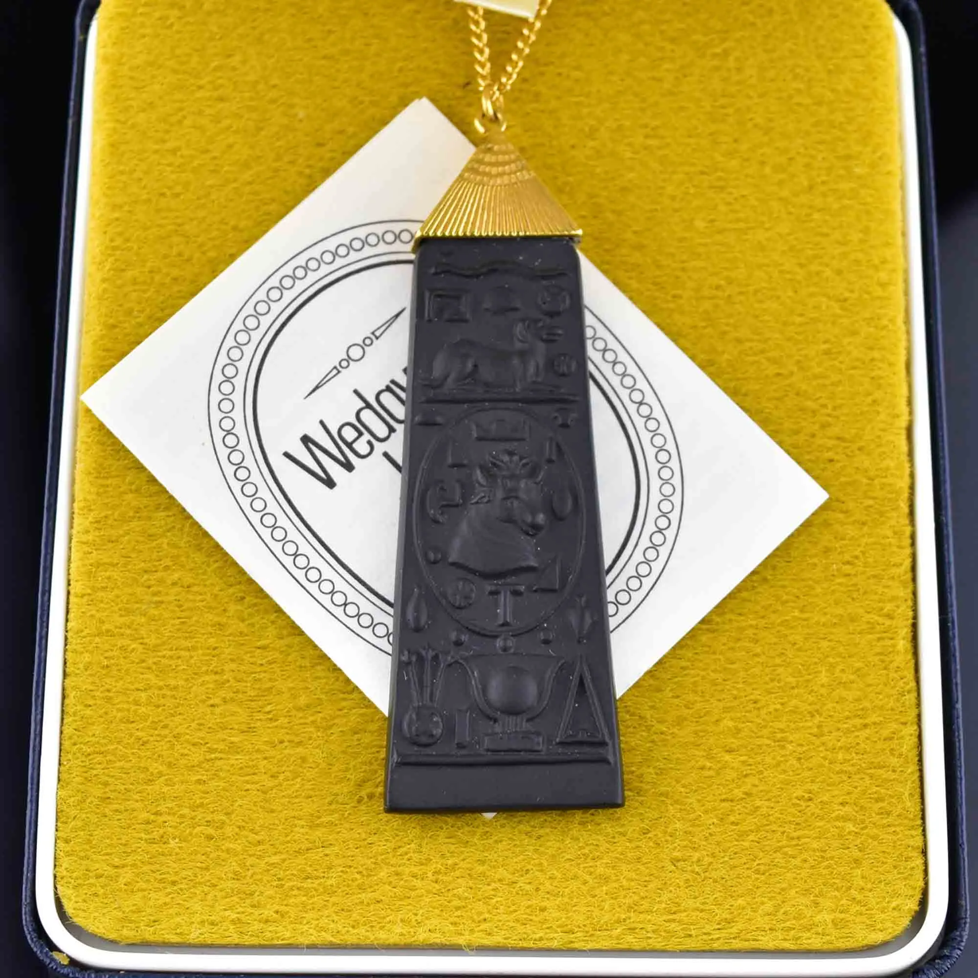 Vintage Black Wedgwood Carved Egyptian Pendant Necklace