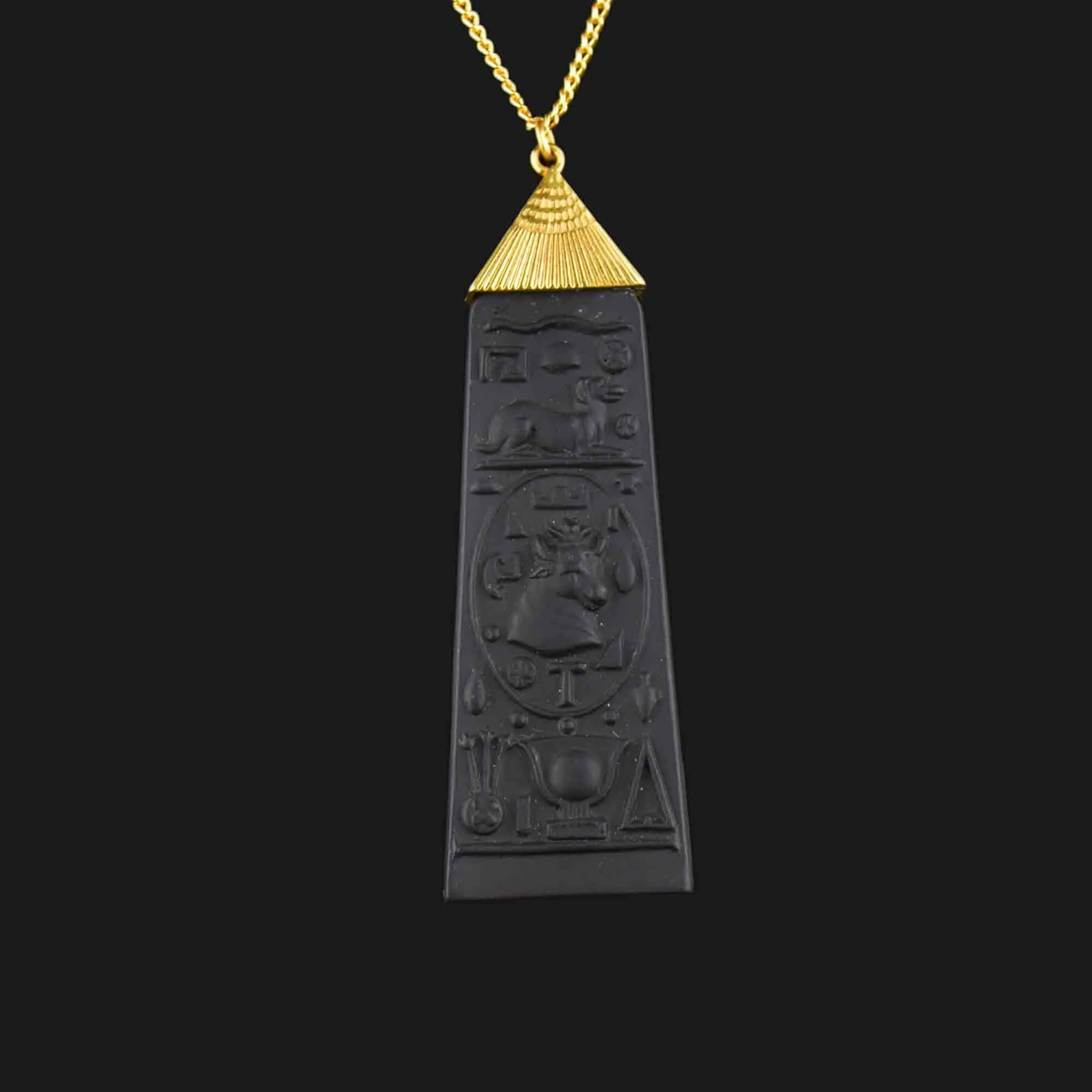 Vintage Black Wedgwood Carved Egyptian Pendant Necklace