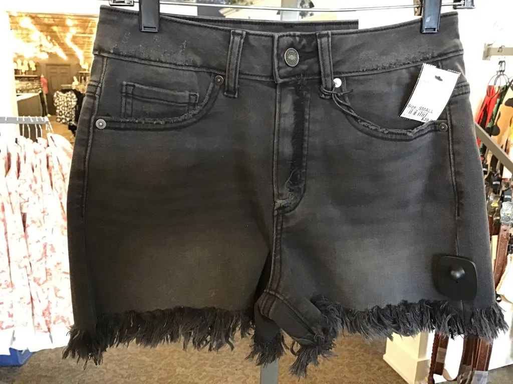 Washed Black Fringed Hem Denim Shorts - Small to 3X