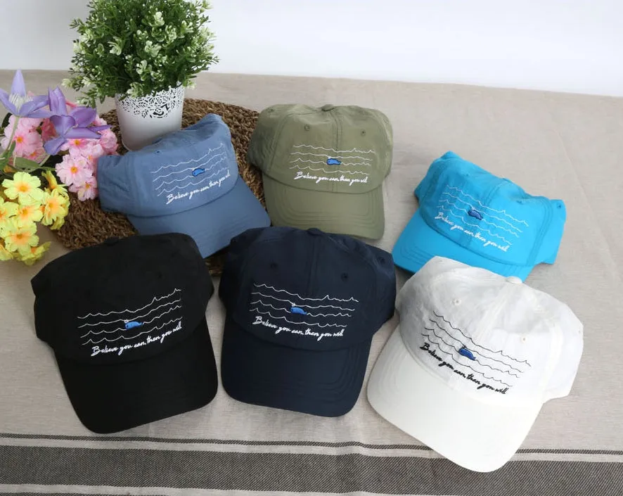 Whale Sea Embroidery Baseball Caps Hats Unisex Mens Womens Nylon Adjustable Buckle Korean Style Fashion Accessories Lightweight Thin