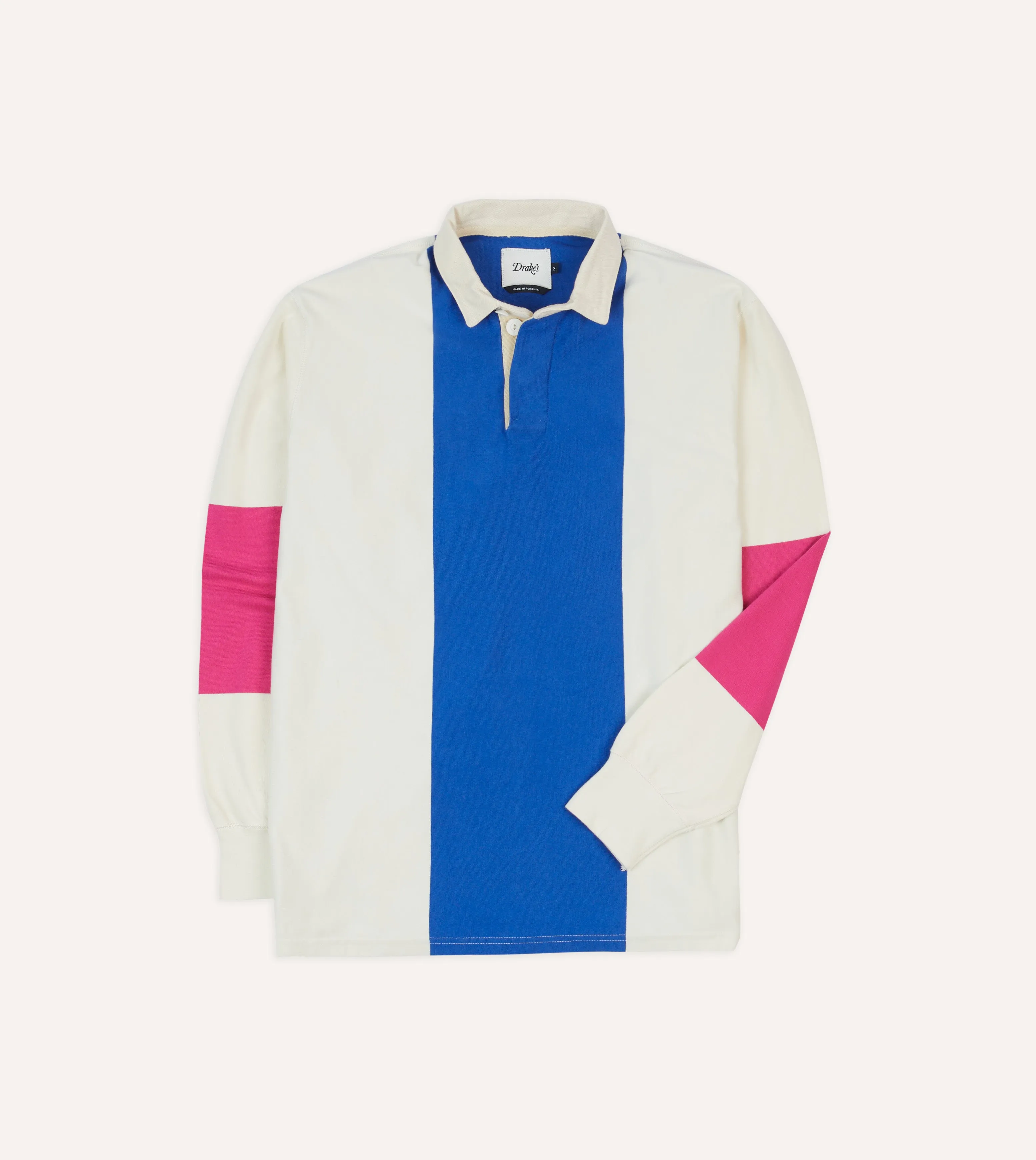 White, Pink and Blue Panel Stripe Cotton Rugby Shirt