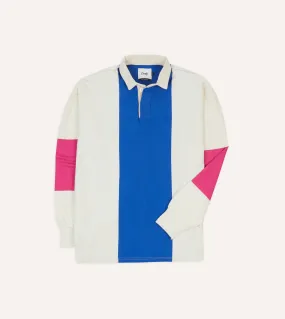 White, Pink and Blue Panel Stripe Cotton Rugby Shirt