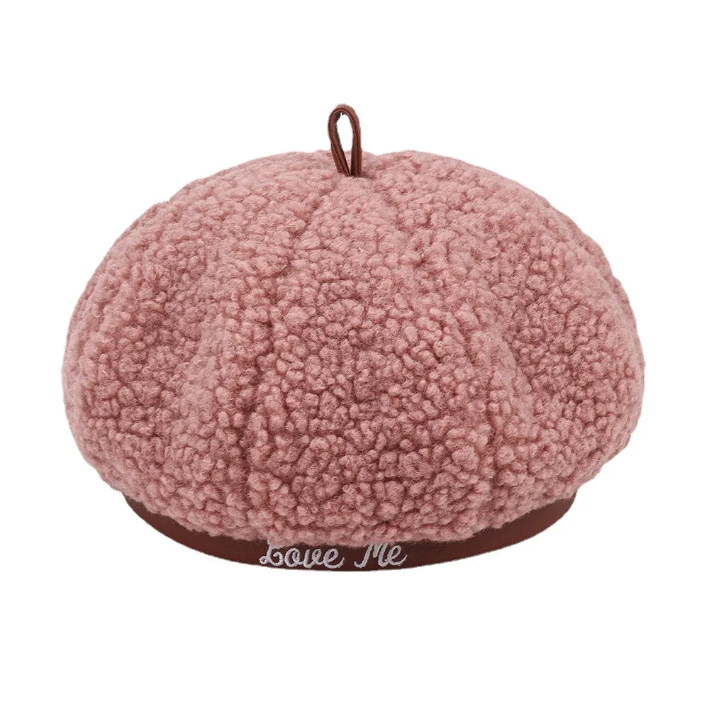 Women Lamb Hair Plus Velvet Warm Young All-match Painter Hat Newsboy Hat Octagonal Hat Beret Hat