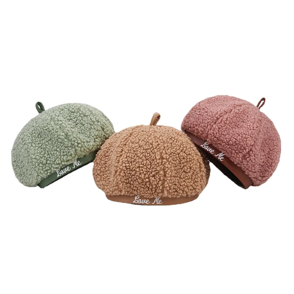 Women Lamb Hair Plus Velvet Warm Young All-match Painter Hat Newsboy Hat Octagonal Hat Beret Hat