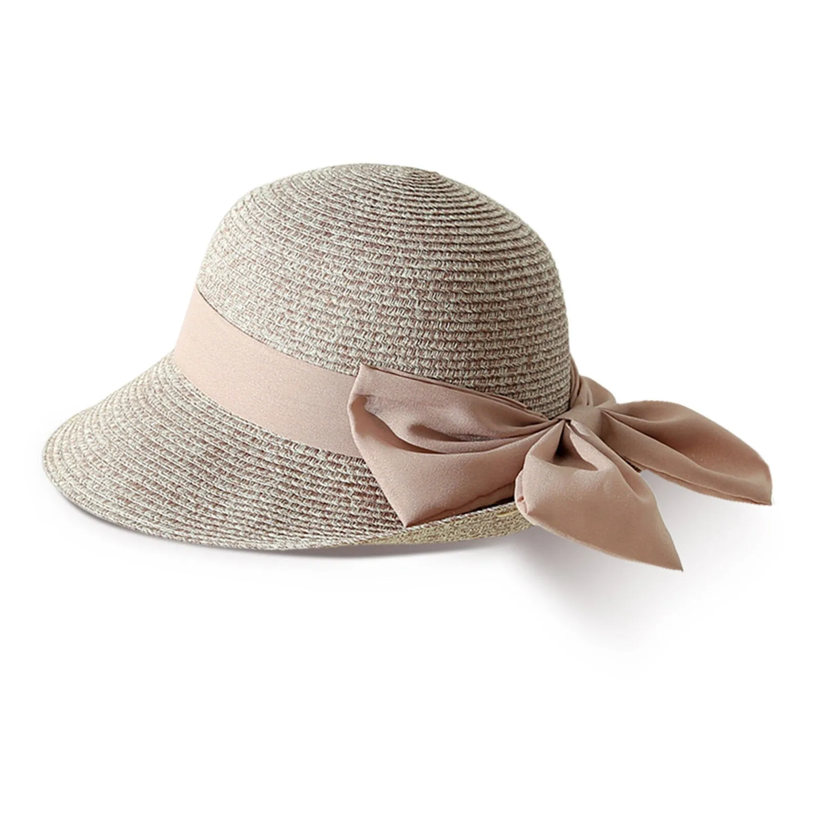 Women Straw Leisure Vacation Versatile Breathable Shade Big Bow Straw Hat Tour Beach Bucket Cap