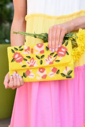 YELLOW BEADED CLUTCH